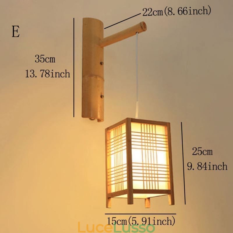 Applique da parete in bambù intrecciato, illuminazione da parete cinese retrò