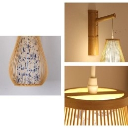 Applique da parete in bambù intrecciato, illuminazione da parete cinese retrò