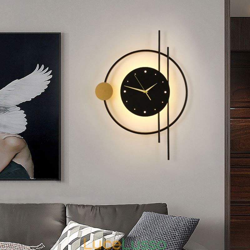 Orologio da parete moderno minimalista lampada da parete in ferro battuto e