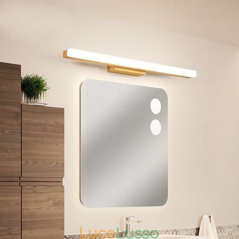 Lampada da parete moderna in legno massello con specchio