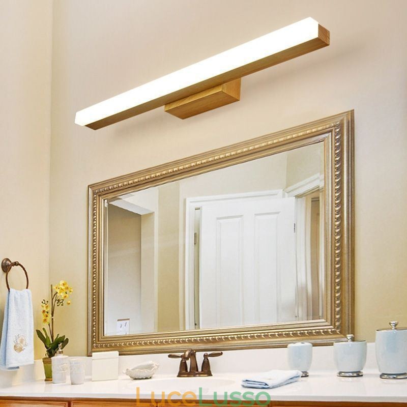 Lampada da parete moderna in legno massello con specchio