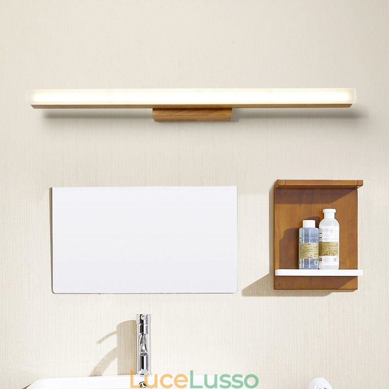 Lampada da parete moderna in legno massello con specchio