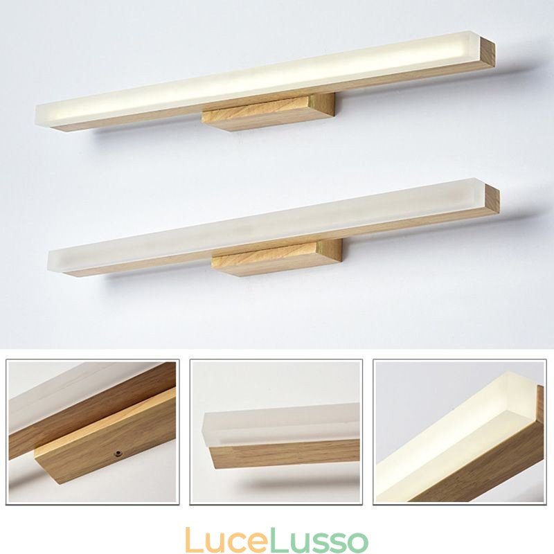 Lampada da parete moderna in legno massello con specchio