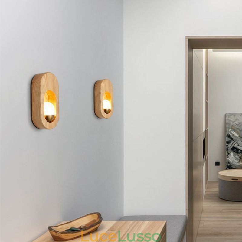 Applique da parete in legno con decorazione giapponese, lampada da parete per ingresso