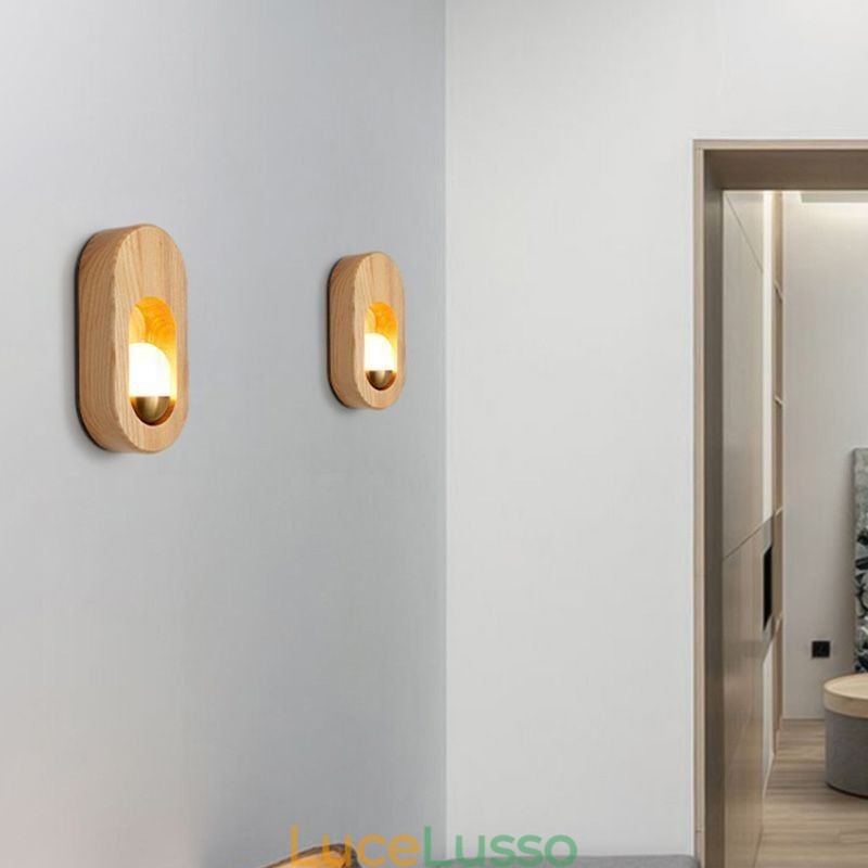 Applique da parete in legno con decorazione giapponese, lampada da parete per ingresso