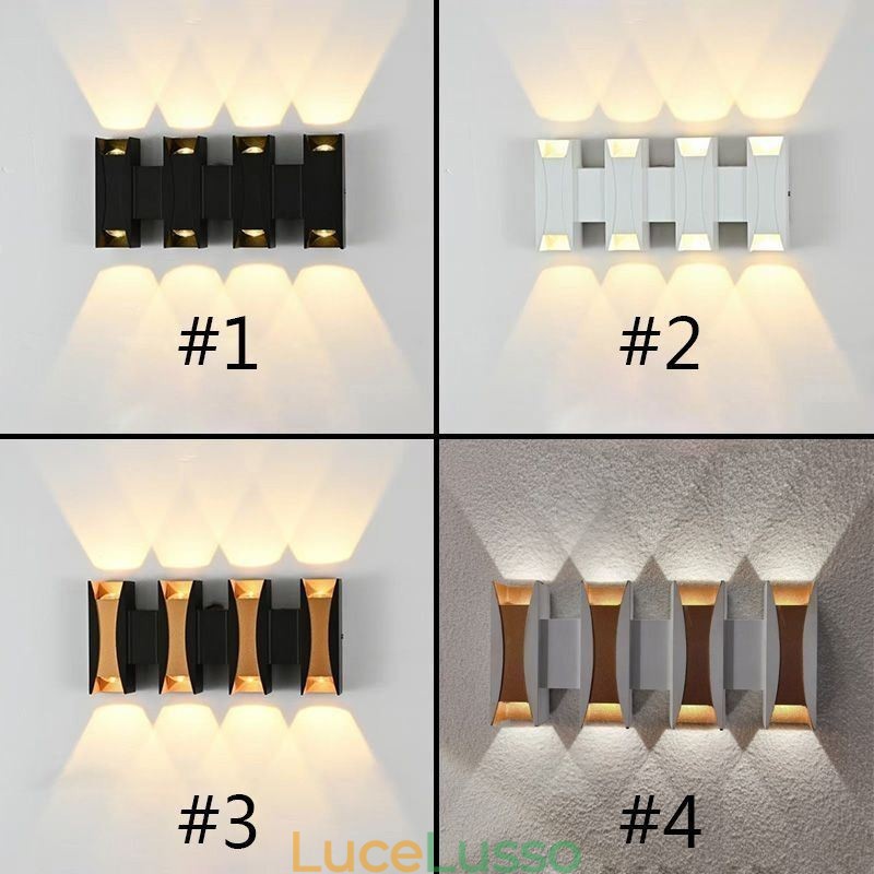 Lampada da parete impermeabile moderna in alluminio con montaggio superficiale, luce da giardino per portico