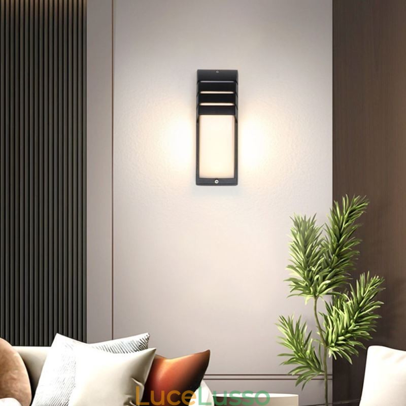 Lampada da parete impermeabile per portico esterno in alluminio nero, luce da giardino e cortile