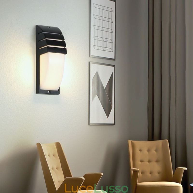 Lampada da parete impermeabile per portico esterno in alluminio nero, luce da giardino e cortile