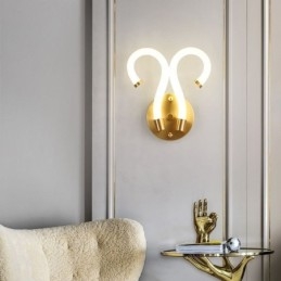 Applique moderna Creatività Applique Lampada da parete Corno di pecora in rame 2 luci