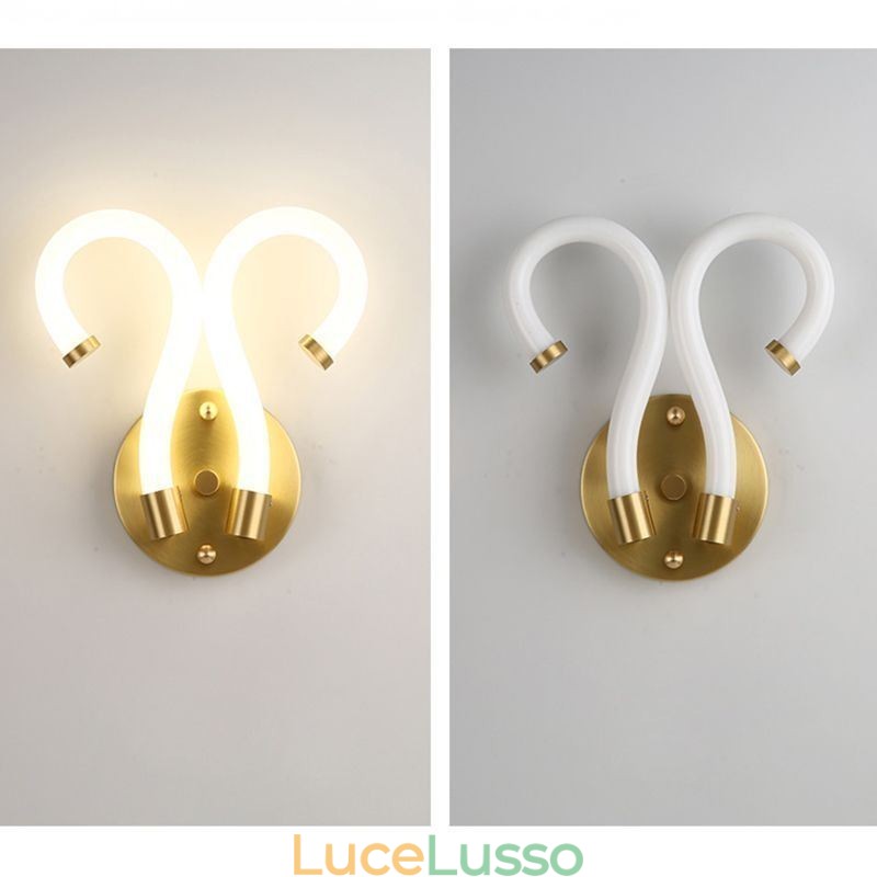 Applique moderna Creatività Applique Lampada da parete Corno di pecora in rame 2 luci