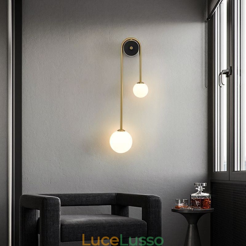 Applique da parete in vetro sferico, illuminazione moderna in ottone