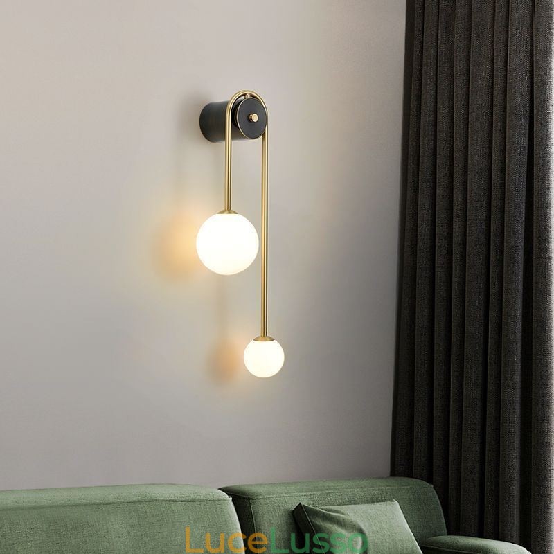 Applique da parete in vetro sferico, illuminazione moderna in ottone