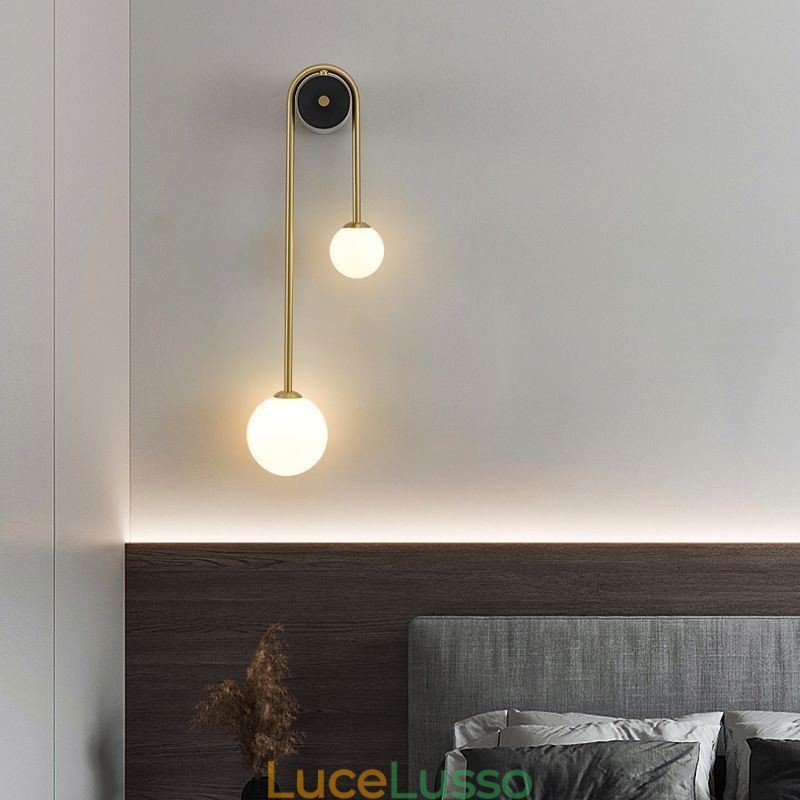 Applique da parete in vetro sferico, illuminazione moderna in ottone