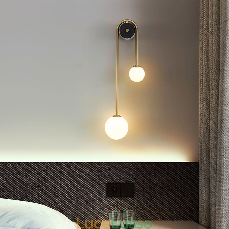 Applique da parete in vetro sferico, illuminazione moderna in ottone