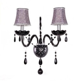 Applique da parete in cristallo in stile europeo, lampada da parete a due luci con candela nera
