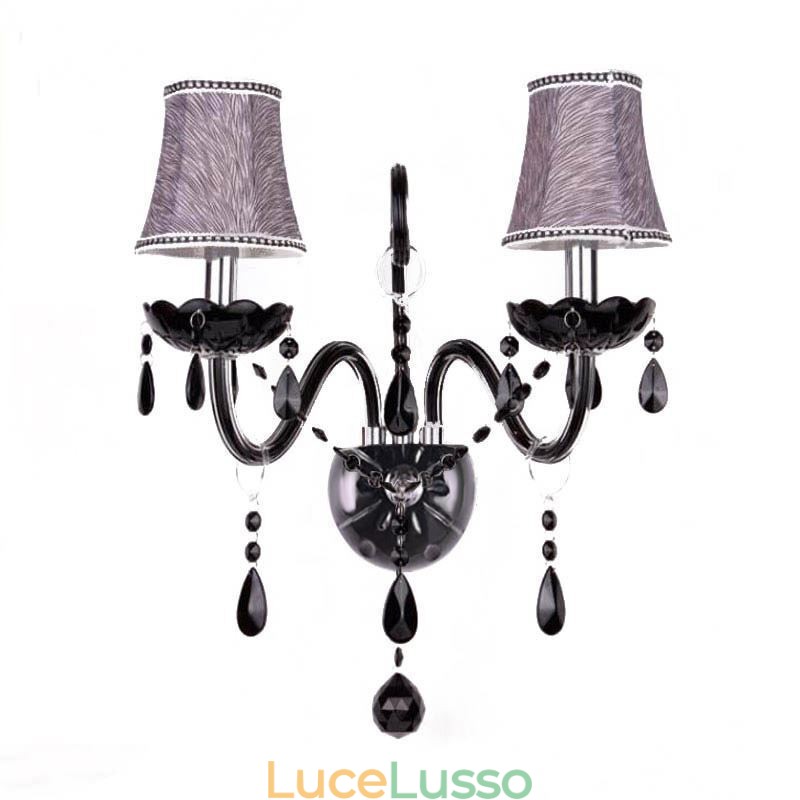 Applique da parete in cristallo in stile europeo, lampada da parete a due luci con candela nera