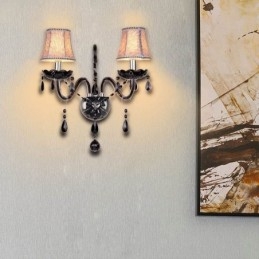 Applique da parete in cristallo in stile europeo, lampada da parete a due luci con candela nera
