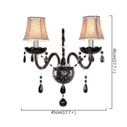 Applique da parete in cristallo in stile europeo, lampada da parete a due luci con candela nera