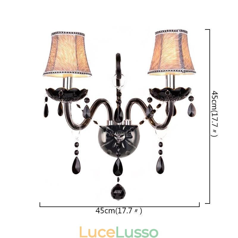 Applique da parete in cristallo in stile europeo, lampada da parete a due luci con candela nera