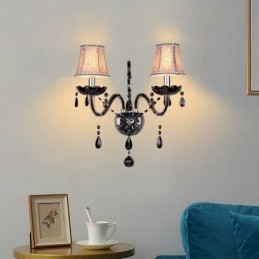 Applique da parete in cristallo in stile europeo, lampada da parete a due luci con candela nera
