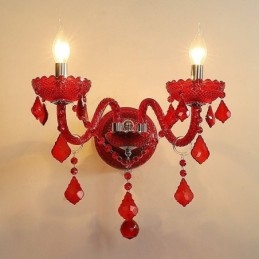Applique da parete in cristallo europeo, luce di colore rosso