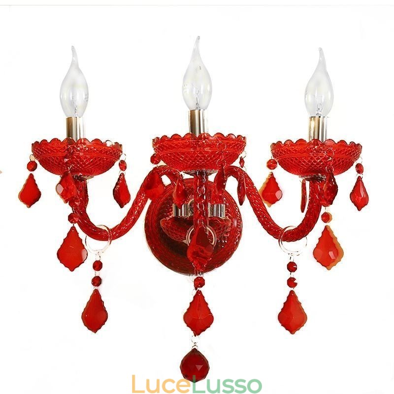 Applique da parete in cristallo europeo, luce di colore rosso