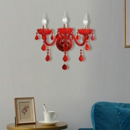Applique da parete in cristallo europeo, luce di colore rosso