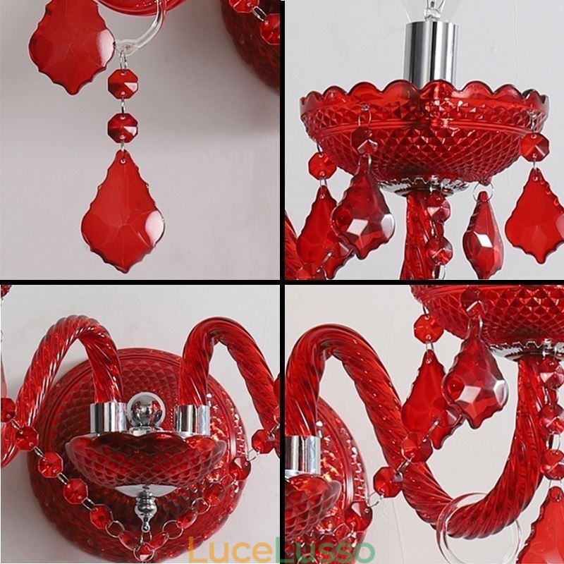 Applique da parete in cristallo europeo, luce di colore rosso