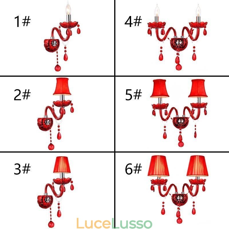Applique da parete europea in cristallo colore rosso