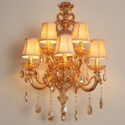 Applique da parete di cristallo di lusso europea in lega di zinco a cinque luci