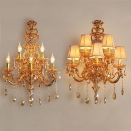 Applique da parete di cristallo di lusso europea in lega di zinco a cinque luci
