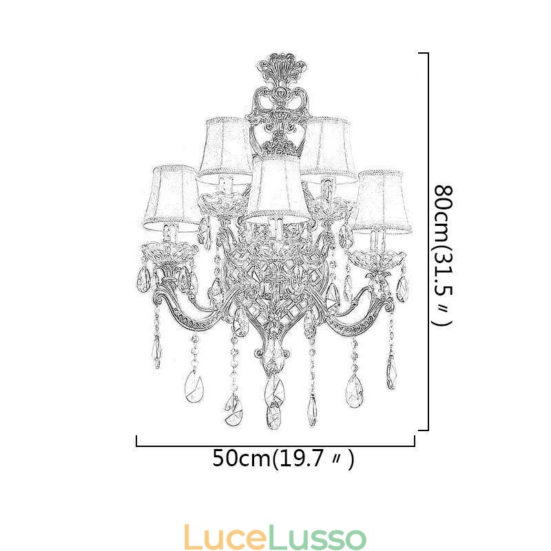Applique da parete di cristallo di lusso europea in lega di zinco a cinque luci