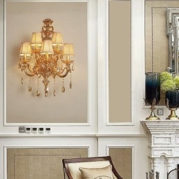 Applique da parete di cristallo di lusso europea in lega di zinco a cinque luci