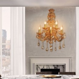 Applique da parete di cristallo di lusso europea in lega di zinco a cinque luci