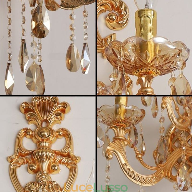Applique da parete di cristallo di lusso europea in lega di zinco a cinque luci