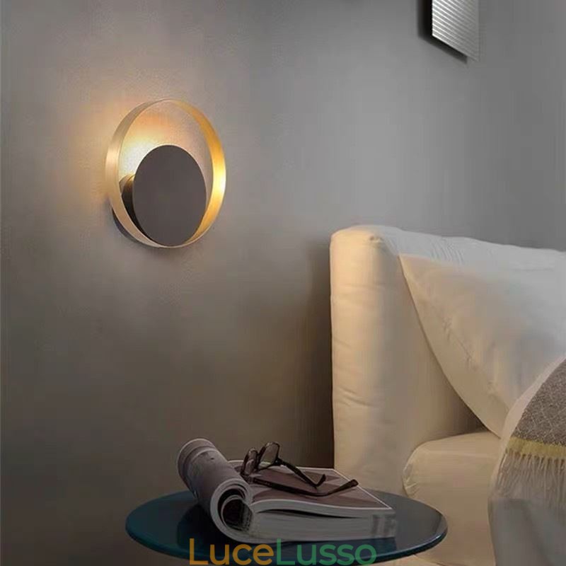 Applique da parete in stile moderno Applique da parete circolare nera Lampada creativa Illuminazione da comodino