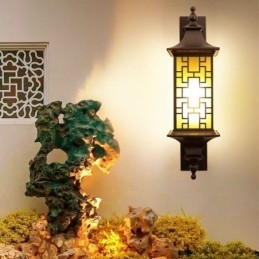 Applique da parete cinese per esterni, lampada da parete con griglia per finestra impermeabile