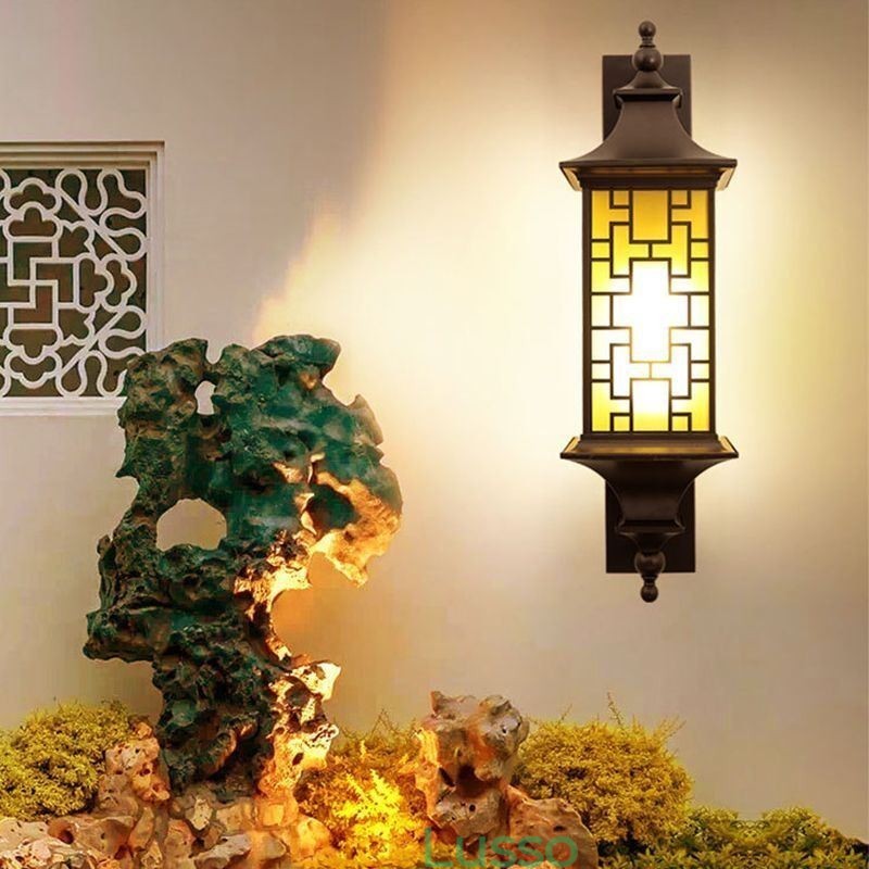 Applique da parete cinese per esterni, lampada da parete con griglia per finestra impermeabile