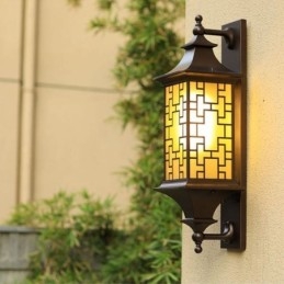 Applique da parete cinese per esterni, lampada da parete con griglia per finestra impermeabile