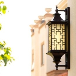 Applique da parete cinese per esterni, lampada da parete con griglia per finestra impermeabile