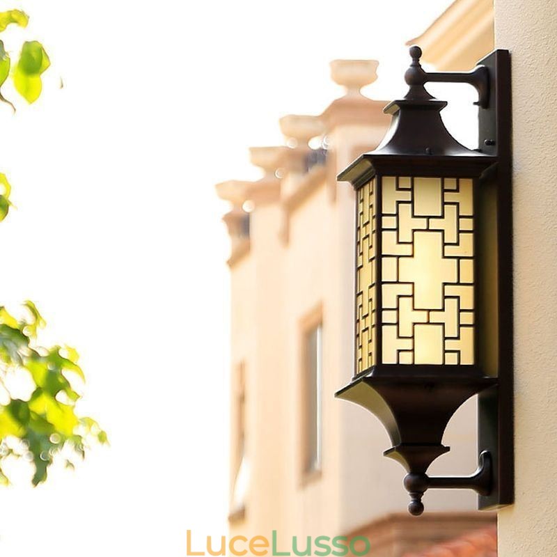 Applique da parete cinese per esterni, lampada da parete con griglia per finestra impermeabile
