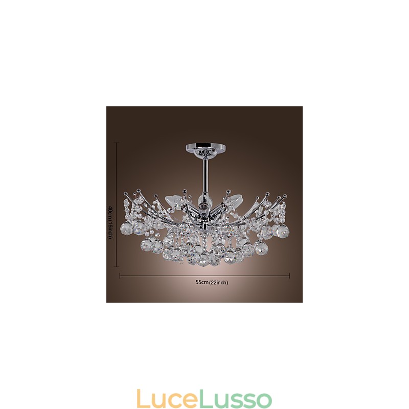 Lussuoso lampadario di cristallo con lampadario a sospensione a 6 luci