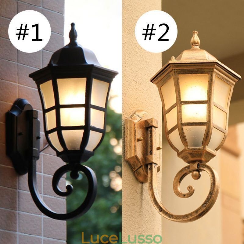 Applique da parete europea retrò luce esterna singola testa impermeabile luce da parete in vetro smerigliato