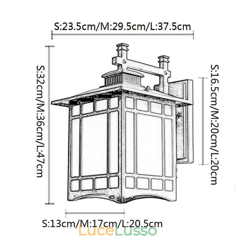 Lampada da parete a forma di padiglione impermeabile in stile cinese per esterni, da giardino, balcone