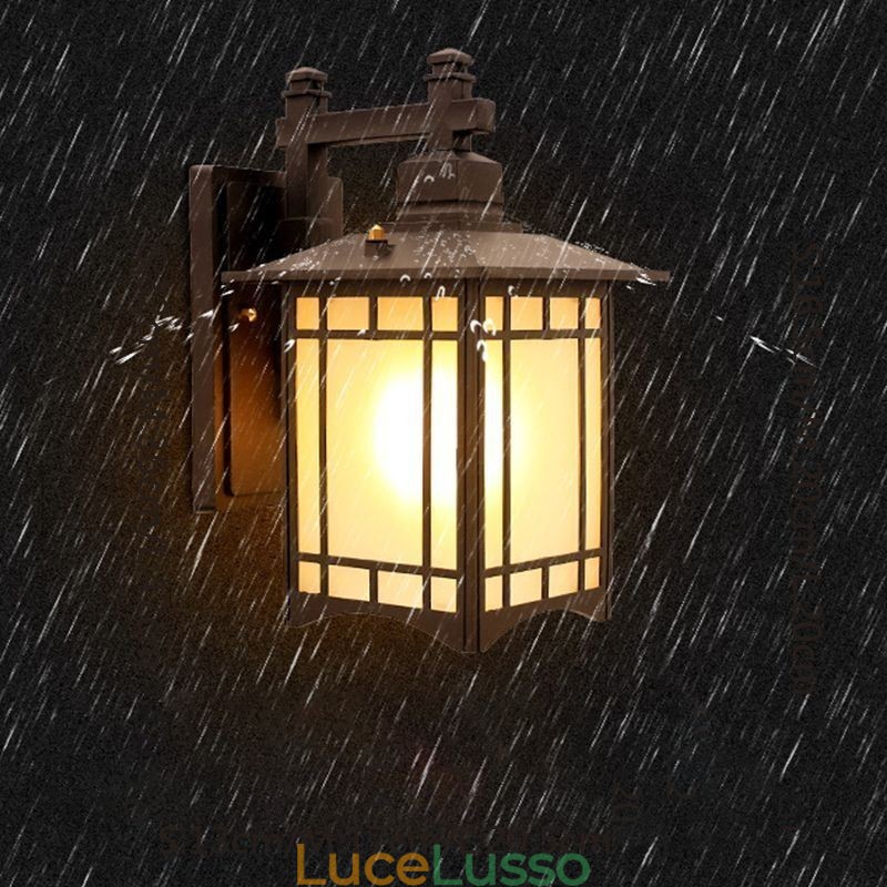Lampada da parete a forma di padiglione impermeabile in stile cinese per esterni, da giardino, balcone