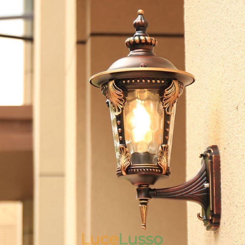 Applique da parete per esterni retrò europea impermeabile intagliata, luce da parete per giardino, balcone, cortile