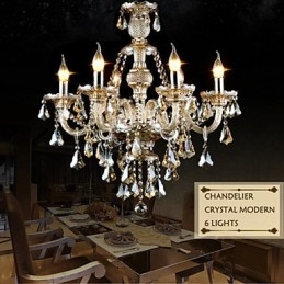 Lampadario Cognac Colore Cristallo Moderno 6 Luci Contemporaneo Vetro