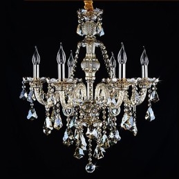 Lampadario Cognac Colore Cristallo Moderno 6 Luci Contemporaneo Vetro