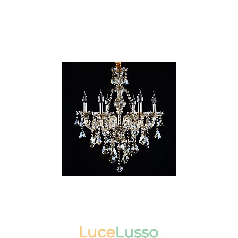 Lampadario Cognac Colore Cristallo Moderno 6 Luci Contemporaneo Vetro