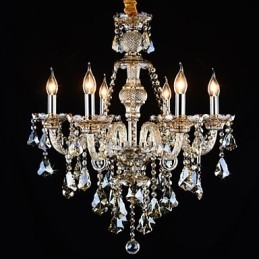 Lampadario Cognac Colore Cristallo Moderno 6 Luci Contemporaneo Vetro
